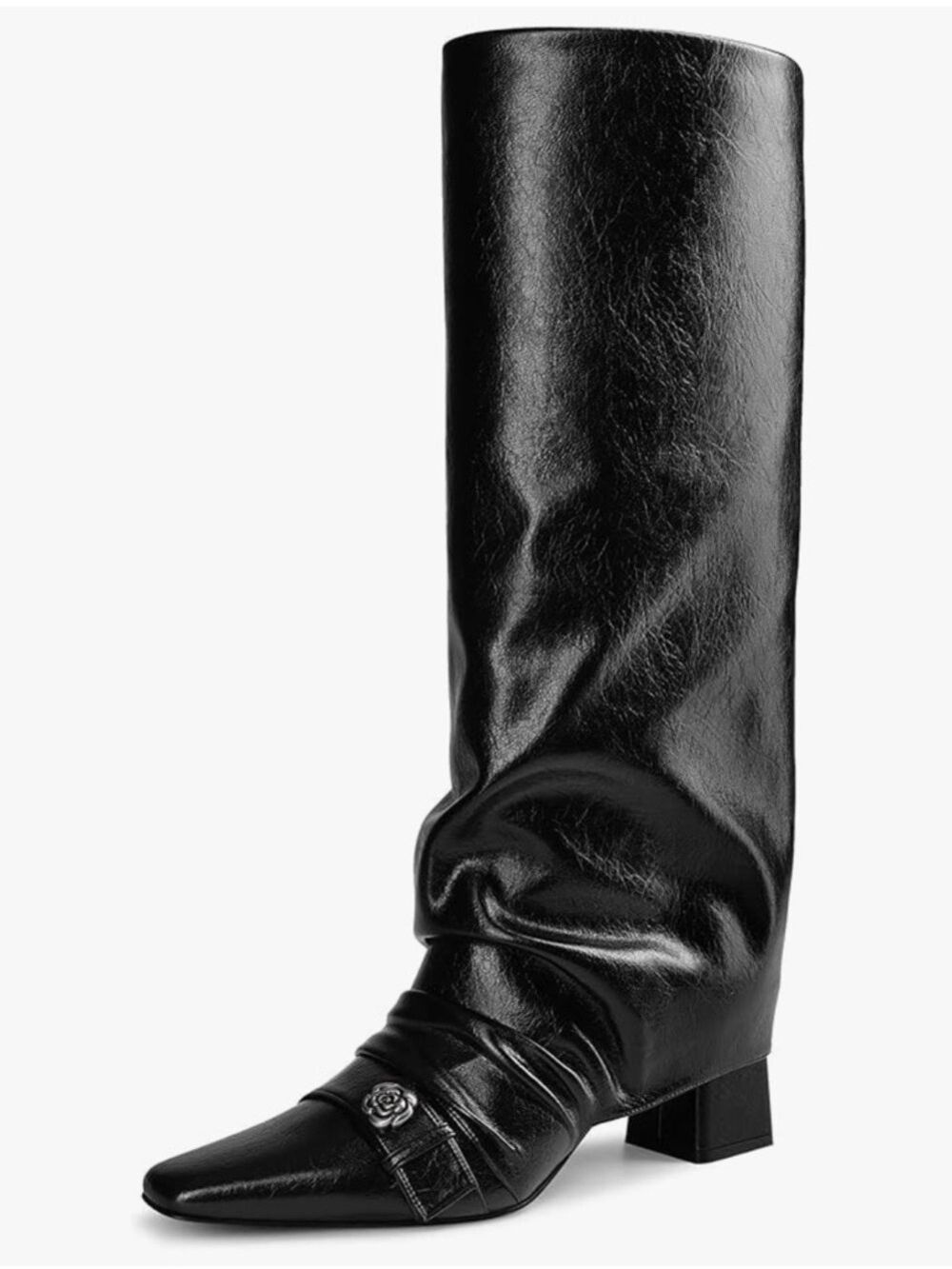 Knee High Boots Chunky Heel Fold Over Slouchy Boots Size 6.5 - Picture 4 of 17